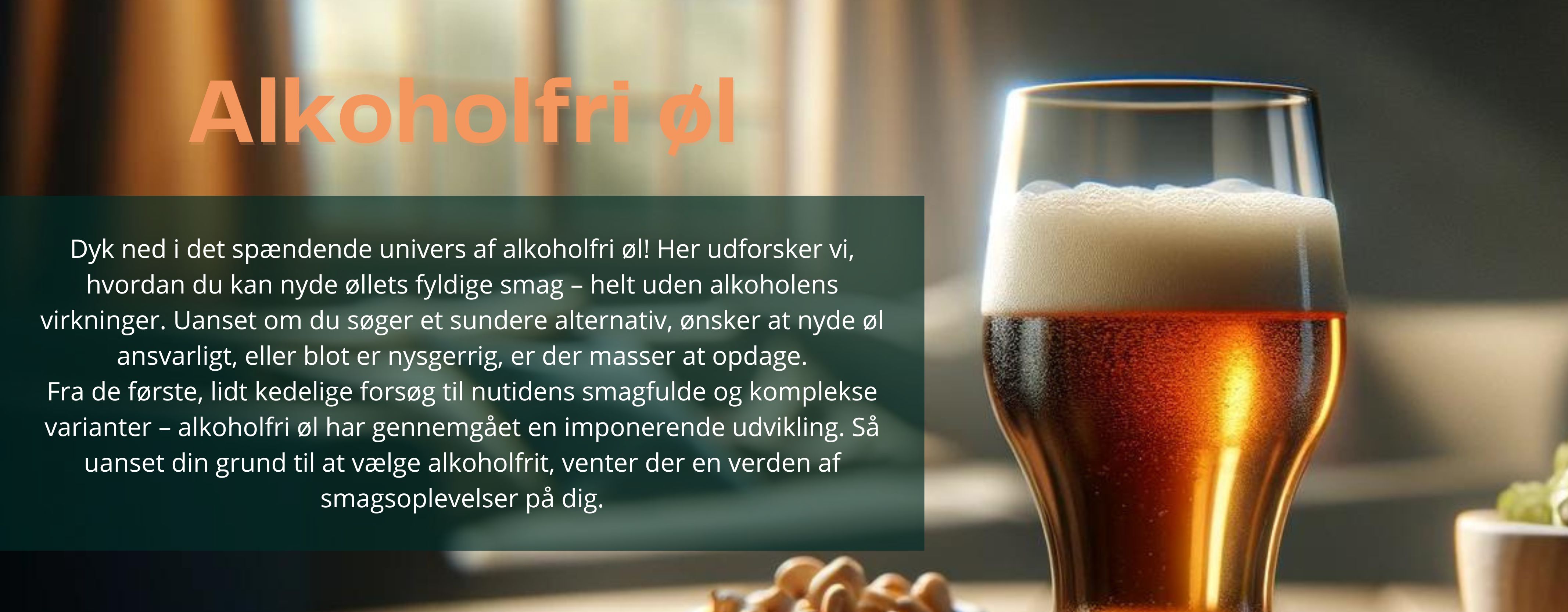 Sløret baggrund, Alkoholfri øl, overskrift med teksten alkoholfri øl, tekstfelt med information