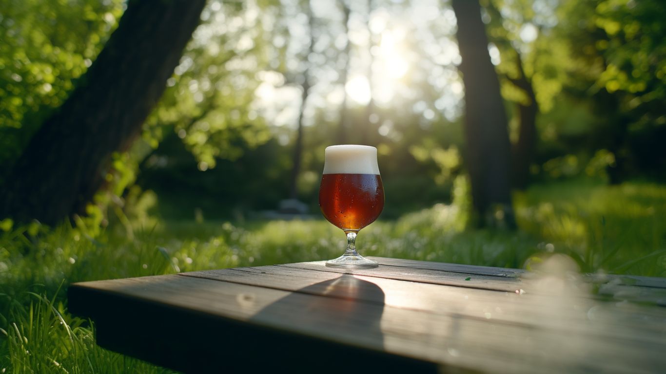 Bar, Royal Classic i flaske, dåse og glas på et træbord, sløret baggrund