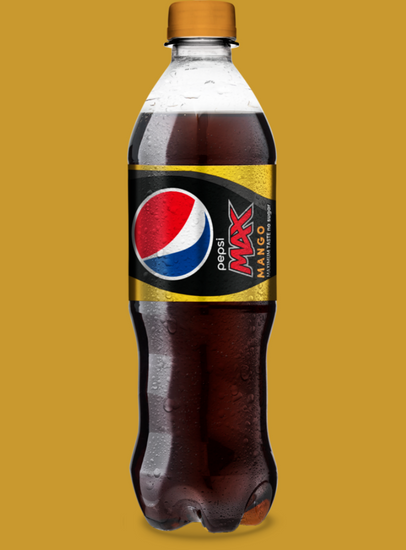 Pepsi Max Mango med gul baggrund.
